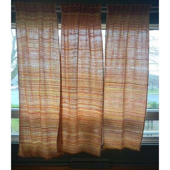 Vintage 70s curtain, orange, yellow, tan stripes, rod header panel, for each - Picture 3 of 10